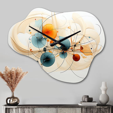 Teal Orange Line Art Conceptual Abstracts II - Asymmetric Metal Wall Clock